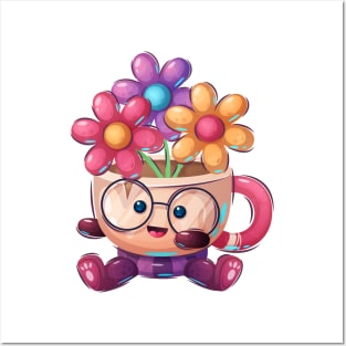 Happy Flower Cup Concept cartoon artwork Posters and Art